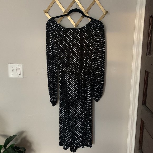 Anthropologie Black White Polka Dot Open Back Flowy A-Line Dress Size 4 - Picture 2 of 6